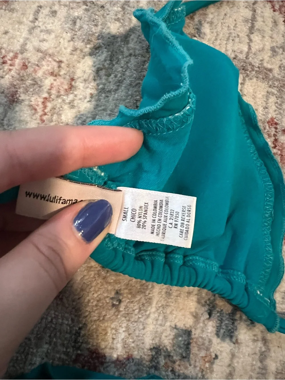 Luli Fama Teal Scalloped Triangle String Bikini
